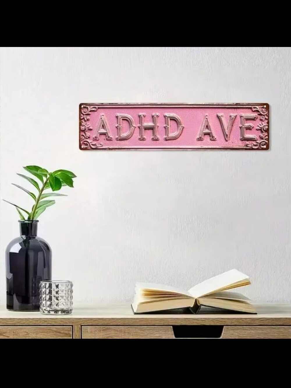 NWT Funny ADHD AVE Pink Metal Sign For Wall Art Home Decor